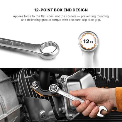 12-Piece Metric Combination Wrench Set with Storage Rack, 6–22 mm Wrenches Set, Chrome Vanadium Steel with Satin Finish Combination Wrenches, 12 Point Open End Wrench Set for Automotive, DIY