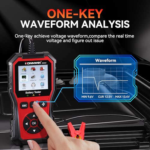 KONNWEI KW331 Car Battery Tester 6V/12V/24V with Cloud Report 10-2000CCA Lead-Acid, AGM, Lithium Battery Tester Automotive Alternator Tester Cranking Charging System for Car Truck Motorcycle Boat