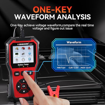 KONNWEI KW331 Car Battery Tester 6V/12V/24V with Cloud Report 10-2000CCA Lead-Acid, AGM, Lithium Battery Tester Automotive Alternator Tester Cranking Charging System for Car Truck Motorcycle Boat