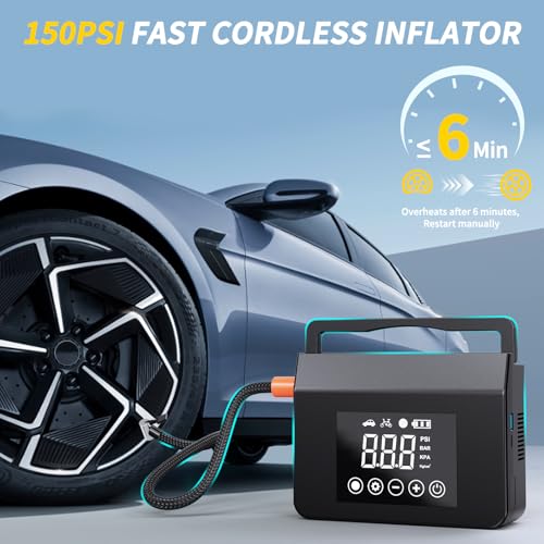 4000A Jump Starter with Air Compressor, 150PSI 12V Smart Portable Car Jump Starter(All Gas/8.0L Diesel), 15000mAh Power Bank & Jumper Cables, LED Light,Type-C Quick Charge