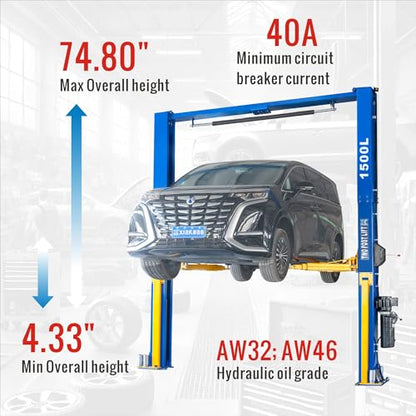 XK-1500L Overhead Auto Lift Car Lift 3+3 Enhanced Lifting Arm Capacity 15000 Lbs Truck Hoist with 36 Months Parts Replacement - color: Model 1500L-220V