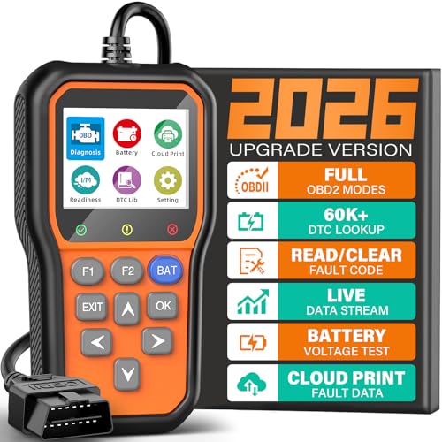 BluSon YM319 OBD2 Scanner Diagnostic Tool with Battery Tester, Check Engine Fault Code Reader with Live Data, Cloud Printing, DTC Lookup, Freeze Frame, Scan Tool for All OBDII Protocol Cars Since 1996 - color: Orange