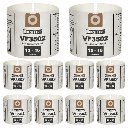 SpaceTent 10 Pack VF3502 Shop Vac Bags Size A compatible with RIDGID 12-16 Gallon Wet/Dry Vacuums, High Efficiency Heavy Duty Dust Filter Bags, Part# 23743 - size: 10PK, style: Heavy Duty