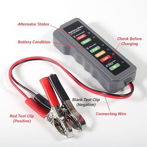 12V Car Battery Tester and Alternator Tester Automotive Battery Analyzer, Charging System Checker with LED Indicator for Cars, Trucks