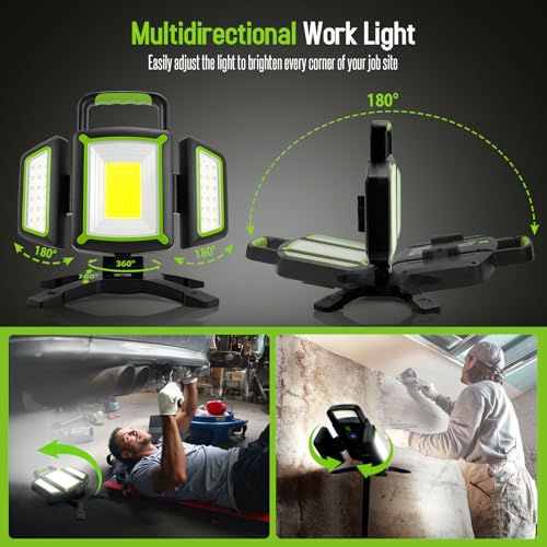 SYLSTAR 30W Rechargeable LED Work Light, 3000LM Magnetic, 5 Modes, 360 Rotatable & Foldable, Waterproof for Garage, Job Site, Camping, Car Repairing - color: Green