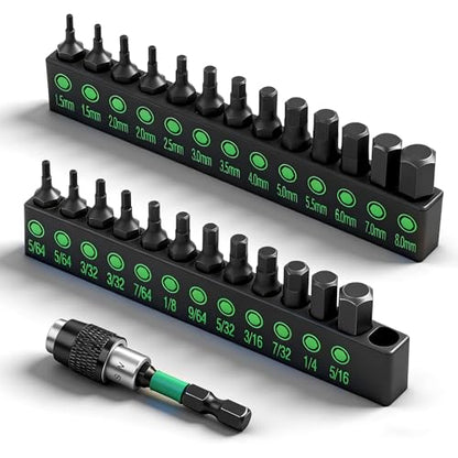 SWANLAKE 26-Piece Hex Head Allen Wrench Drill Bit Set, 1/4" Hex Shank Quick Change Bit Holder, Metric (1.5mm - 8mm) and SAE (5/64" - 5/16"), S2 Steel Hex Bits Set - style: Classic Version