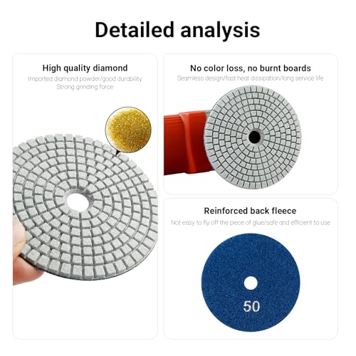 LOZLIN 4 Inch Diamond Polishing Pads with 5/8’’-11 Backer Pad,16PCS Wet/Dry Stone Polish Kit for Drill,Angle Grinder,Rock Polisher,50-10000 Grit for Concrete,Marble,Quartz,Tile,Countertop & Rock