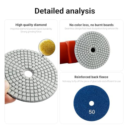 LOZLIN 4 Inch Diamond Polishing Pads with 5/8’’-11 Backer Pad,16PCS Wet/Dry Stone Polish Kit for Drill,Angle Grinder,Rock Polisher,50-10000 Grit for Concrete,Marble,Quartz,Tile,Countertop & Rock