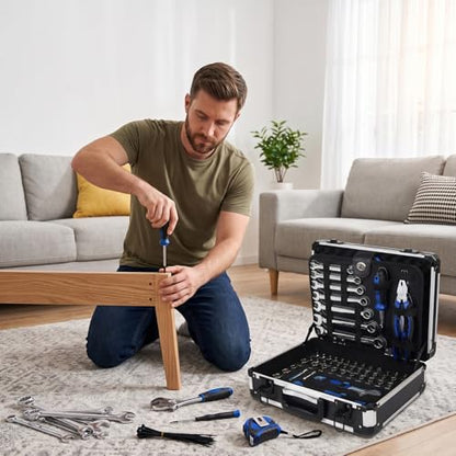 Prostormer Mechanic Tool Set – 219 Piece Basic Tool Kit for Home Repair & Auto Car Maintenance, General Household Tool Set with Aluminium Tool Box