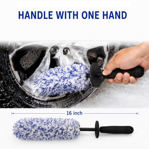 Microfiber Wheel Brush, Wheel Barrel Brush, Highly Water Absorption Rim Brushes for Cleaning Wheels, Tire and Car Detailing, Blue - color: Blue