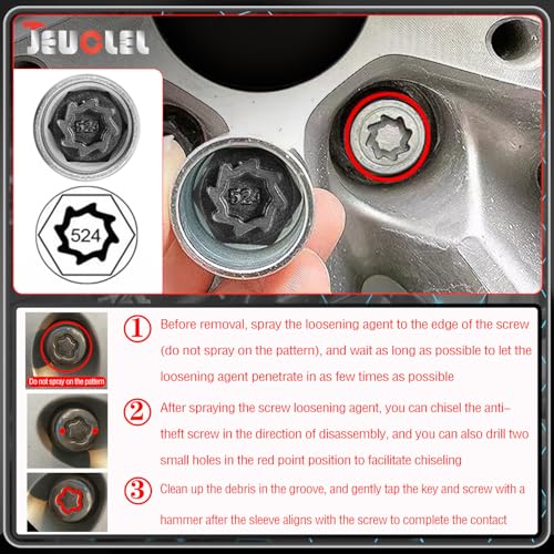524 Wheel Locking Nut Key for VW, Socket Adapter (OD 28mm-ID 25mm) | Wheel Lock Nut Socket Adapter, Anti-Theft Lug Nut Removal Tool, Anti-Theft Screw Remover, Repair Tool, Tyre Fitting, garage - size: Socket 524