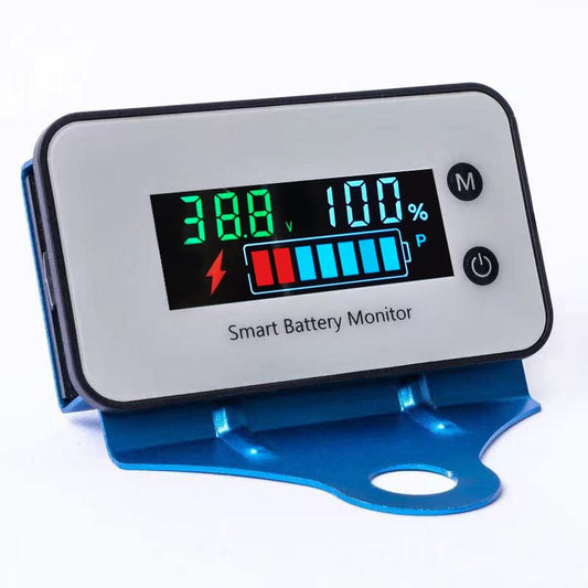 IPX7 Waterproof Battery Monitor with Bracket 7-100V,Car Motorcycle Golf cart Battery Meter Digital Display Capacity Remaining Capacity Percentage Tester with Buzzer Alarm and Temperature - color: Silver(IPX7 Waterproof)