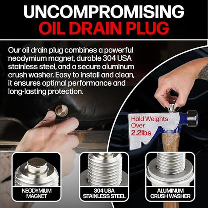 M14x1.5MM Magnetic Engine Oil Drain Plug High-Temperature Neodymium Magnet | USA Made, Stainless Steel - For Acura, Audi, Chevrolet, Chrysler, Dodge, Ford, Honda, Hyundai, Jeep, Kia + More - size: M14-1.5 Magnetic Drain Plug