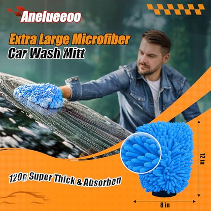 Car Wash Mitt Microfiber, Premium Chenille Microfiber Wash Car Mitts Sponge Scratch Free & Lint-Free, Mitts Waterproof Lining 4 Pack Blue (8''X12'') - size: XCST_8X12IN_SB_4PCS