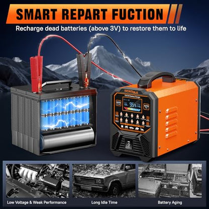DCACNLE 12V/24V 0-15A Car Battery Charger Heavy Duty, Smart Trickle Charger | Automatic Maintaine, Desulfator with Overcharge Protection & Auto Shutoffs,Suitable for Various Vehicles&Lead Acid Batteries