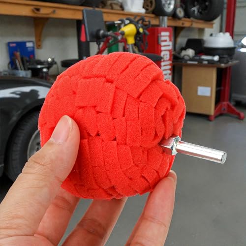 3PCS 3'' Power Polishing Ball Tool for Drill, Waxing Car Wheel Polisher Detailing Adapter Round Buffing Cone Finishing Pad with Attachment Hub Date Sponge Buffer Automotive Car Accessories Motorcycle