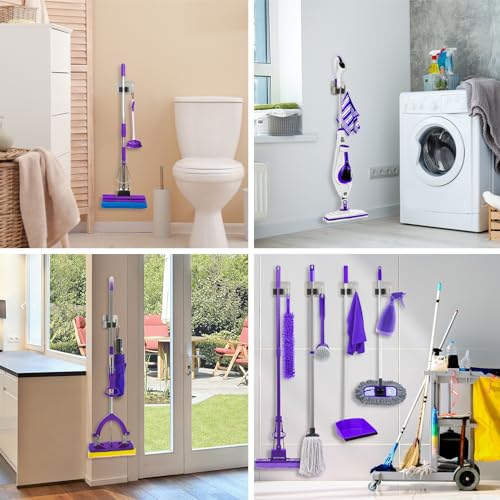 Broom Holder Wall Mount Rack, 304 Stainless Steel Mop and Tool Organizer | Drill-Mounted Gripper Rack Holds Brooms, Mops and Garden Tools Safely in the Laundry Room, Kitchen, Garage, Garden and Shed - color: Silver-Black