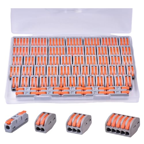60PCS AVARBUVO Lever Wire Connectors, Quick Wire Splice Connectors Push-in, 2/3/5 Conductor Combination Kit with 1 in 1 Out Inline Terminals, 28-12 AWG - size: 60PCS