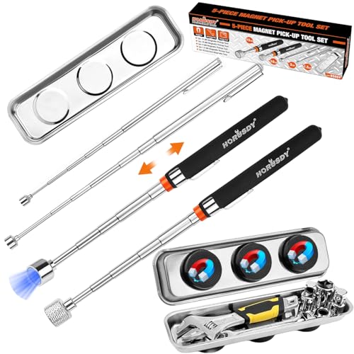 HORUSDY 5-PIECE Magnetic Pickup Tools Set, Include 15LB, 10LB, 3LB, 1.5LB Magnet Sticks, Rust-Proof Magnetic Tray, Telescoping Design for Mechanics, Automotive, DIY, Gifts for Men, Dad, Husband - style: 5-PIECE Magnetic Pickup Tools Set