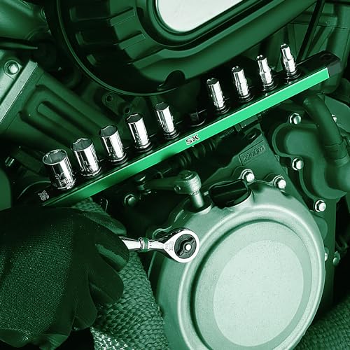 SK 1/4" Drive Socket Set, SAE Sockets, 10-Piece 3/16" to 9/16" | SuperKrome Finish, Premium CR-V Steel, with Aluminum Socket Organizer - size: 0.19 - 0.56 inch, style: Shallow