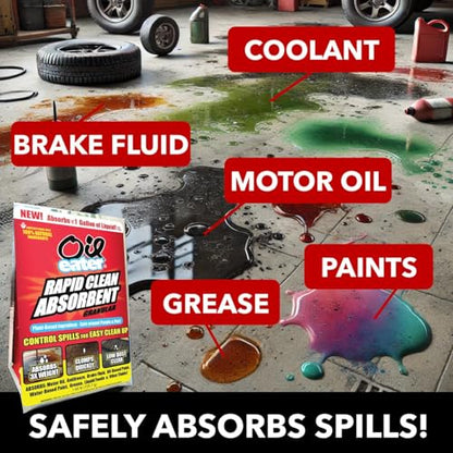 Rapid Clean Absorbent for Oil Spills, Automotive Spills, Paint Spills, Food Spills & Other Fluids | Absorbs 3x Its Weight, Clumps Quickly, Low Dust Formula, Plant-Based Ingredients, Safe around Pets