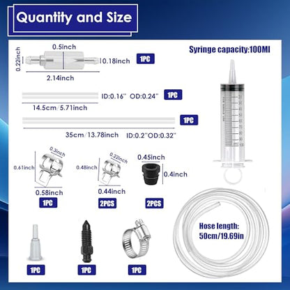 Brake Bleed Kit, Hydraulic Disc Brake Bleeding Kit, Motorcycle Brake Bleeder Kit Includes 100ML Syringe 50cm Hose and Brake Bleeder Hose Kit with One Way Check Valve - color: Brake Bleed Kit&Hose