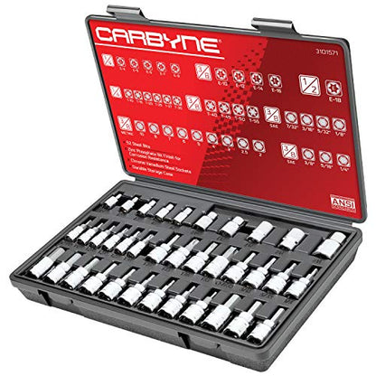 CARBYNE 36-Piece Hex (Allen) & Torx Bit Socket, SAE and Metric Hex, S2 Steel Bits, CrV Sockets, 1/4 in. 3/8 in. 1/2 in. Drive, Zinc Phosphate Bit Finish, Genuine Licensed Torx
