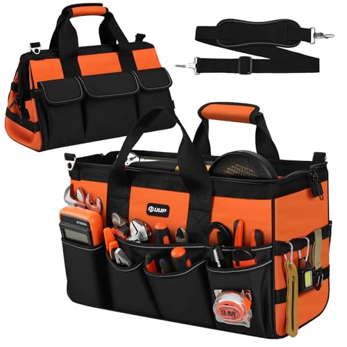 UUP Heavy Duty Tool Bag 18-Inch, 16-Pocket Portable Soft Tool Box Organizer Storage, Handle Tactical Carry Tote Empty Toolbox with Large Zipper, Father Day Dad Men Gift for Mechanic Engineer, Orange - color: Orange, size: 18 Inch