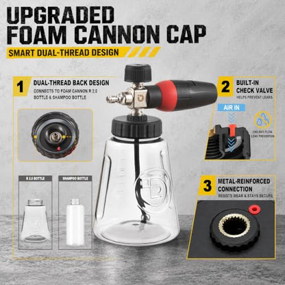 Raincovo Foam Cannon R 2.0 with Wide Mouth and Base, Adjustable Snow Foam for Pressure Washer, Thick Soap Cannon for Car Wash, 1/4 Inch Quick Connector