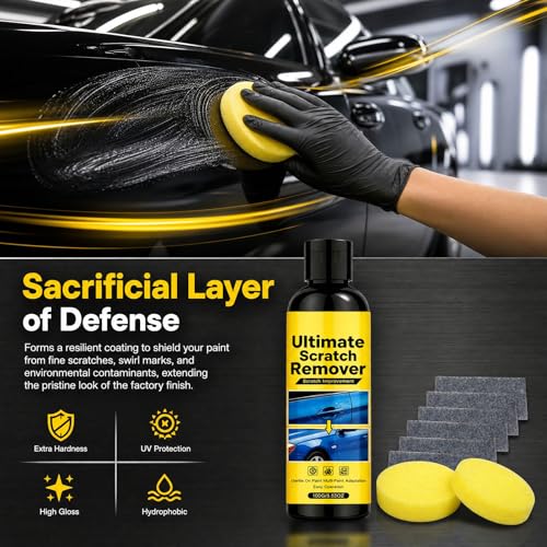Ultimate Scratch Remover, 60-Second Nano Polix Scratch Remover for Deep Scratches, All Paint Colors Polishing Kit, Quick Fix Removal Paste, Hydrophobic Shine & UV Protection (1 Bottle)