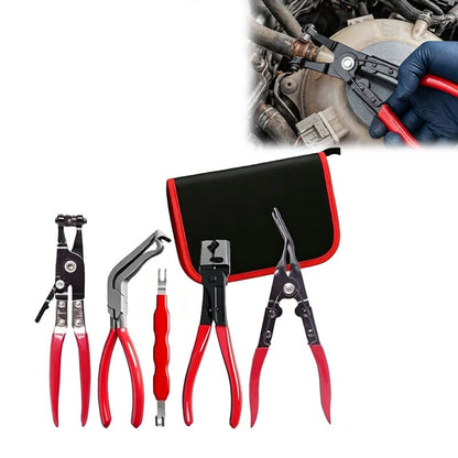 5PCS Automotive Electrical Disconnect Pliers Kit, Connector & Terminal Removal Tool Set with Hose Clamp Pliers, Trim Clip Remover for Car Fuel Line, Sensor & Wiring Harness (Red 1Set) - color: Red 1set