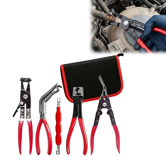 5PCS Automotive Electrical Disconnect Pliers Kit, Connector & Terminal Removal Tool Set with Hose Clamp Pliers, Trim Clip Remover for Car Fuel Line, Sensor & Wiring Harness (Red 1Set) - color: Red 1set