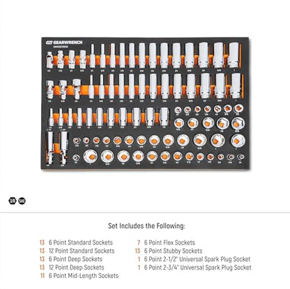 GEARWRENCH 85 Piece 3/8” Drive Master SAE Socket Set in Foam Storage Tray - GWMSSKT38SAE - size: One Size, style: 3/8" Chrome Sockets