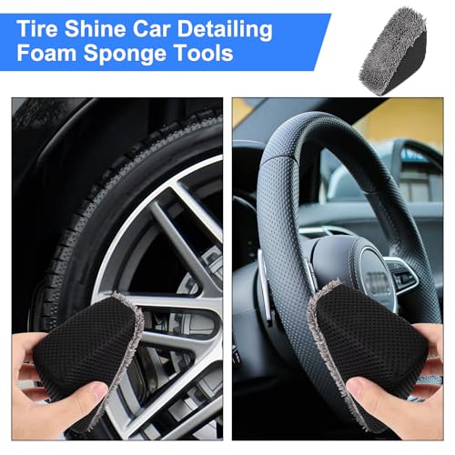 NQEUEPN 2pcs Tire Shine Applicator, Reusable Microfiber Tire Brightener Pad Triangle Tire Dressing Applicator Pad Tire Shine Applicator Sponges Tire Applicator Pads for Car Cleaning