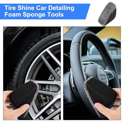 NQEUEPN 2pcs Tire Shine Applicator, Reusable Microfiber Tire Brightener Pad Triangle Tire Dressing Applicator Pad Tire Shine Applicator Sponges Tire Applicator Pads for Car Cleaning