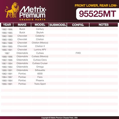 Metrix Premium Chassis Parts - 2 PC Front Lower Ball Joint Kit Fits 82-96 Buick Century, 80-85 Skylark, 82-90 Chevrolet Celebrity, 80-88 Citation, 84-85 Citation II, Lumina APV, Oldsmobile Cutlass - size: K5263 x2/ PAIR