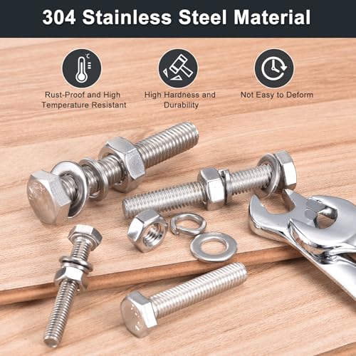 uxcell M8 x 40mm Hex Head Screws Bolts, Nuts, Flat & Lock Washers Kits, 304 Stainless Steel Fully Thread Hexagon Bolts 8 Sets - size: M8 x 40mm