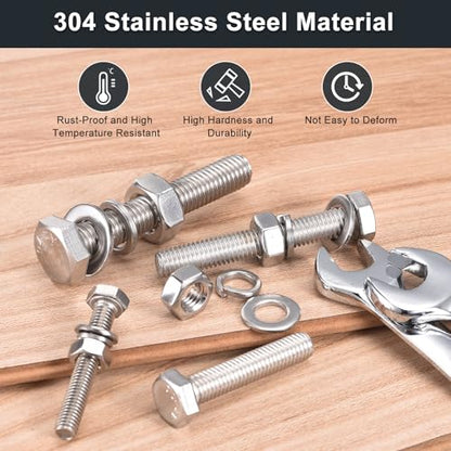 uxcell M8 x 40mm Hex Head Screws Bolts, Nuts, Flat & Lock Washers Kits, 304 Stainless Steel Fully Thread Hexagon Bolts 8 Sets - size: M8 x 40mm