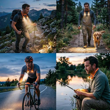 LED Neck Light with Bluetooth Speaker,Bendable Book Light 2600mAh | Reading Light,5.7oz adjustable angle,5 modes 80H+,500 lumens rechargeable,for camping hiking Knitting reading repairing - color: Orange