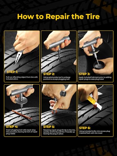 AUTOWN Flat Tire Repair Kit 15pcs, Heavy Duty Tire Plug Kit to Fix Puncture | Tire Patch Kit with Portable Storage Case, Emergency Tool for Car, Motorcycle, ATV, UTV, RV, Trailer, Tractor, Jeep, and More