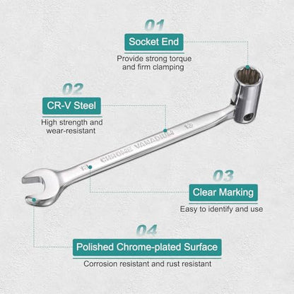 HARFINGTON 2 Pcs 19mm Swivel Head Socket Combination Spanner Wrench CR-V Steel Rotary Torx Socket Head Open End Wrenches Spanner Mirror Polishing for Auto Car Repairing - size: 19mm