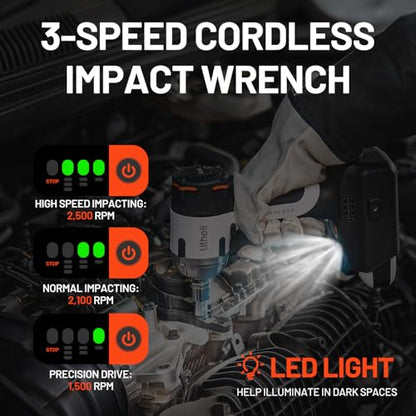 LiTHELi 20V Brushless Impact Wrench 1/2 inch, Max 332Ft-lbs High Torque Impact Gun, 2500RPM Power Impact Tool for Car & Home, Compatible 20V U-Battery (Tool Only, Battery Not Included) - color: Silver Black