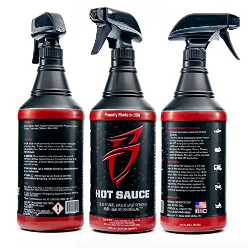 Bling Sauce Hot Sauce Hard Water Spot Remover with Wax Sealants, 1 Gallon | Hard water spot remover cleans without stripping wax, adds glossy sealants and works on boats, RVs, autos and glass - size: 128 Fl Oz (Pack of 1)