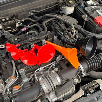 6 Pcs Automotive Oil Funnel Set – Wide Mouth Fuel Funnels with Long Neck, Flexible Spout & Removable Filter – for Gasoline, Coolant, Water, Engine Oil