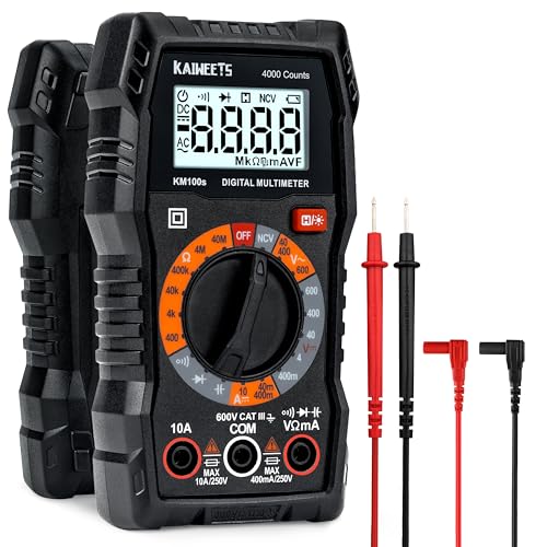 KAIWEETS Digital Multimeter 4000 Counts, Voltage Tester with Accurate Ohm Volt Amp Readings, DC/AC Voltmeter Clearly Measures Resistance Continuity Diode Capacitance NCV for Household and Automotive - size: KM100S
