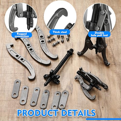 Gear Puller Set, 3" 4" 6" 3 Jaw Puller Kit Forged Pulley with Reversible Jaws Bearing Removal Tool Kit