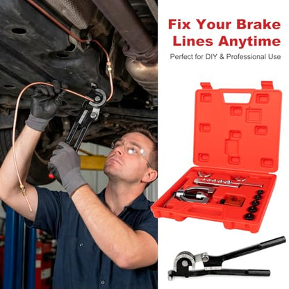 25 Ft 3/16" & 1/4" Brake Line Kit, Copper Coated Brake Line Repair Kit with Brake Line Bender, Single & Double Flare Tool Kit, Include 32 Inverted Tube Nut, Deburring Tool