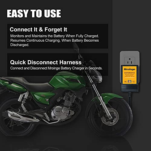 Trickle Charger, Mroinge 12V 1000mA Smart Battery Charger & Maintainer and Automatic Float Charger for Motorcycle, ATV, Lawnmowers and More. [2-Pack]
