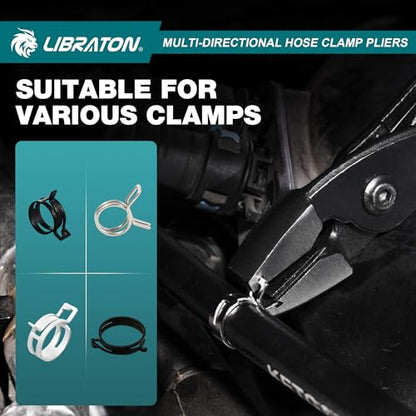 Libraton Multi-Directional Hose Clamp Pliers, Hose Clamp Removal Tool Automotive Repair Plier for Fuel Lines Brake Line, Radiator Coolant Hose Clamp Pliers, Flexible Spring Hose Clamp Tool