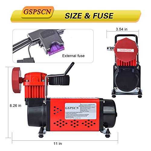 GSPSCN Heavy Duty Tire Inflator 150PSI 12V Portable Air Compressor Pump | Metal Air Pump with 5.5m Extension Air Hose for Car,Pickup, Truck, RV, ATV, Bike,Balls,Lawn Mower and Other Inflatables